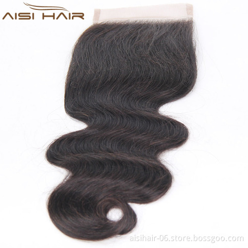 Body Wave Hair 4*4 Lace Closure Free Part 1 Piece 100%  Human Hair Medium Brown Swiss Lace Hair